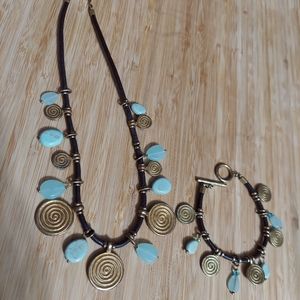 Ralph Lauren Vintage Gold/Black Leather 'Sea Treasures' Necklace Set